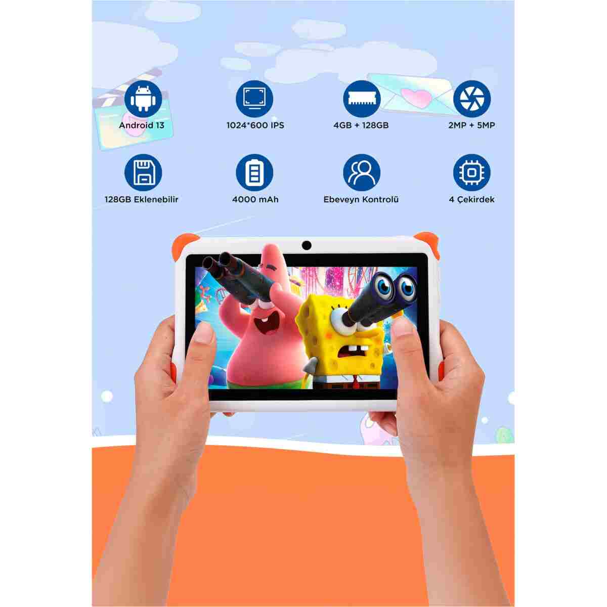 Torima Tablet 4GB 128GB Kılıf Hediyeli Çocuk Tableti T15 Mavi - Görsel 4