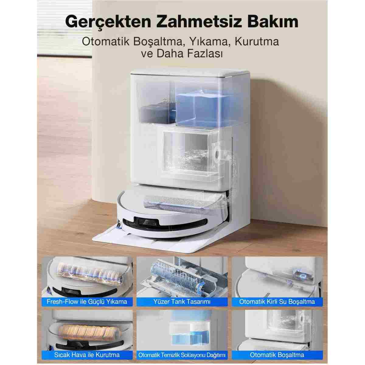 Ecovacs DEEBOT T90 PRO Omni Ses Kontrollü Robot Süpürge ve Paspas, 30.000 Pa Emiş Gücü - Görsel 5