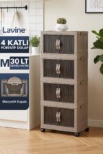 Lavine ”MEDIUM” 4 Katlı Portatif Dolap Organizer 30LT Çok Amaçlı Mıknatıs Kapaklı, Katlanır, Tekerlekli - Görsel 21
