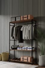 Brady Mobilya Alkor 180x120x35 Metal Masif Ahşap Desenli Yonga Levha Açık Giyinme Dolap Portmanto Askılık - Görsel 3