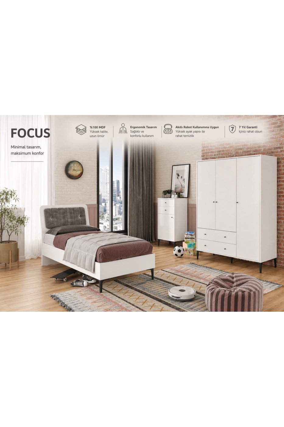 4b55fe2f9052320efb31029d3d149f22 VENATTO FOCUS LİFE WHİTE GENÇ ODASI(%100MDF) - Görsel 1