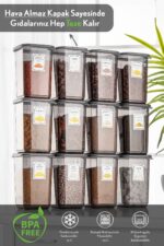 Meleni Home 12'li Set Melly Sızdırmaz Kapaklı Kare Erzak Saklama Kabı Antrasit 12 X 1.10 Lt Etiketli - Görsel 7