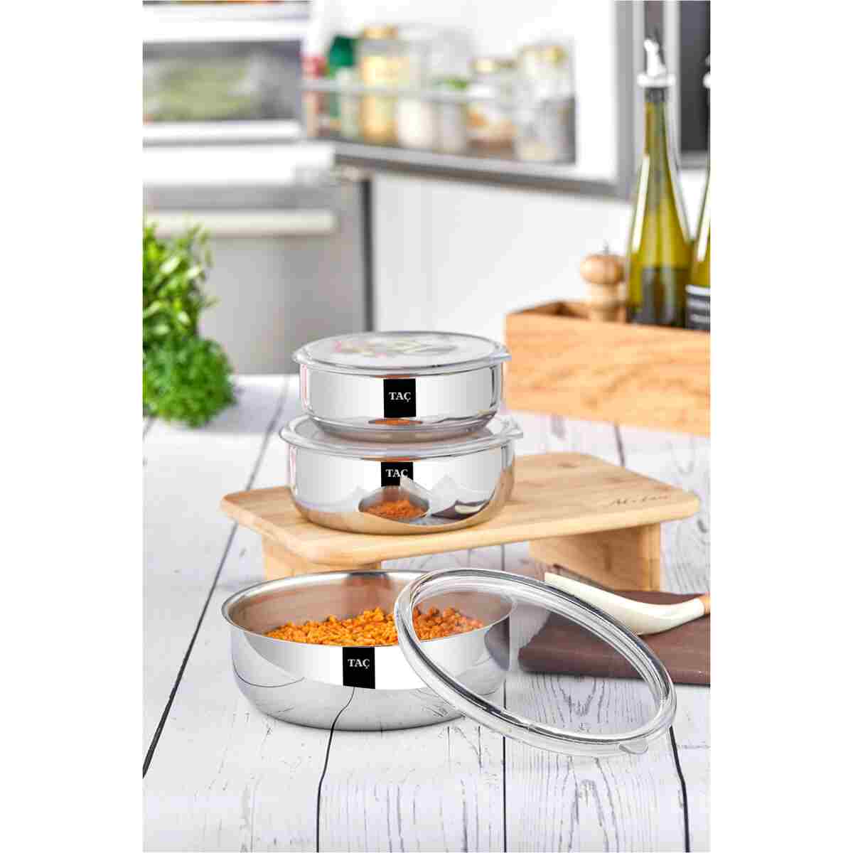 Taç TrioBox Çelik Saklama Kabı Seti (16-18-20 Cm) 6 Parça - Görsel 4