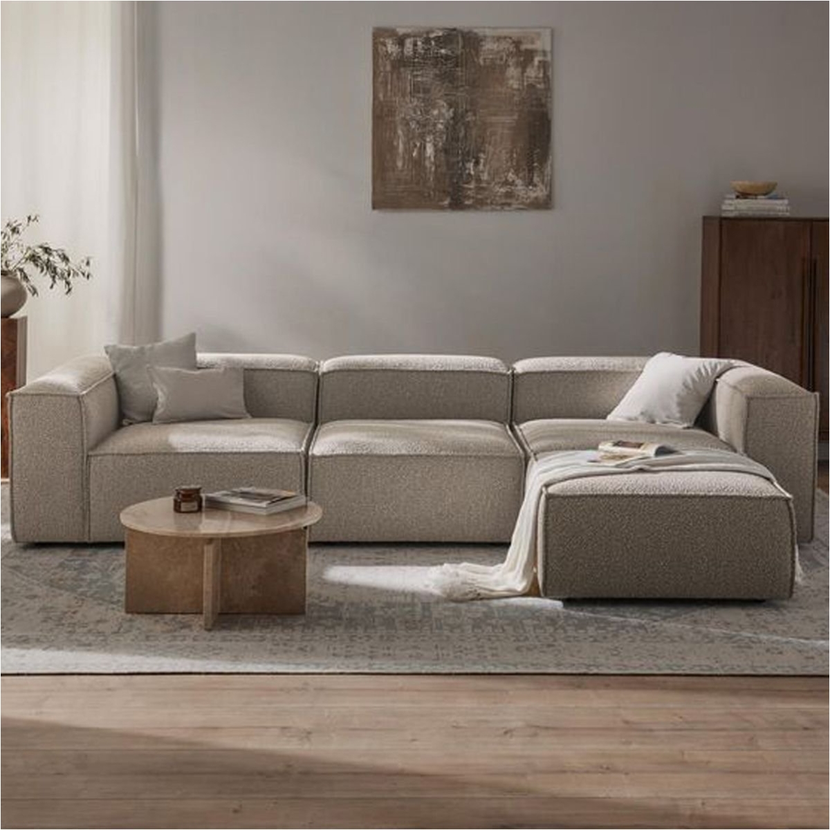 DREAM GARDEN Angelo 4 Modül Modüler Koltuk (3 Modül 1 Puf) Buklet Kumaş - Görsel 3