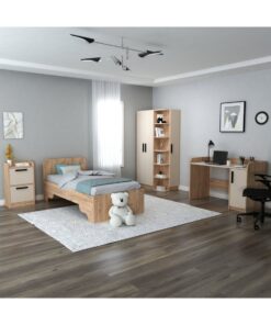 ARNETTİ Luses Genç Odası Takımı Atlantik Çam Bej | Gardırop Çalışma Masası Komodin ve Karyola 4'lü Set
