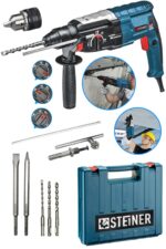 STEİNER Alman 4000 Watt Profesyonel Kırıcı Delici Hilti Darbeli Matkap Gri + 5 Adet Uç + Mandren - Görsel 2