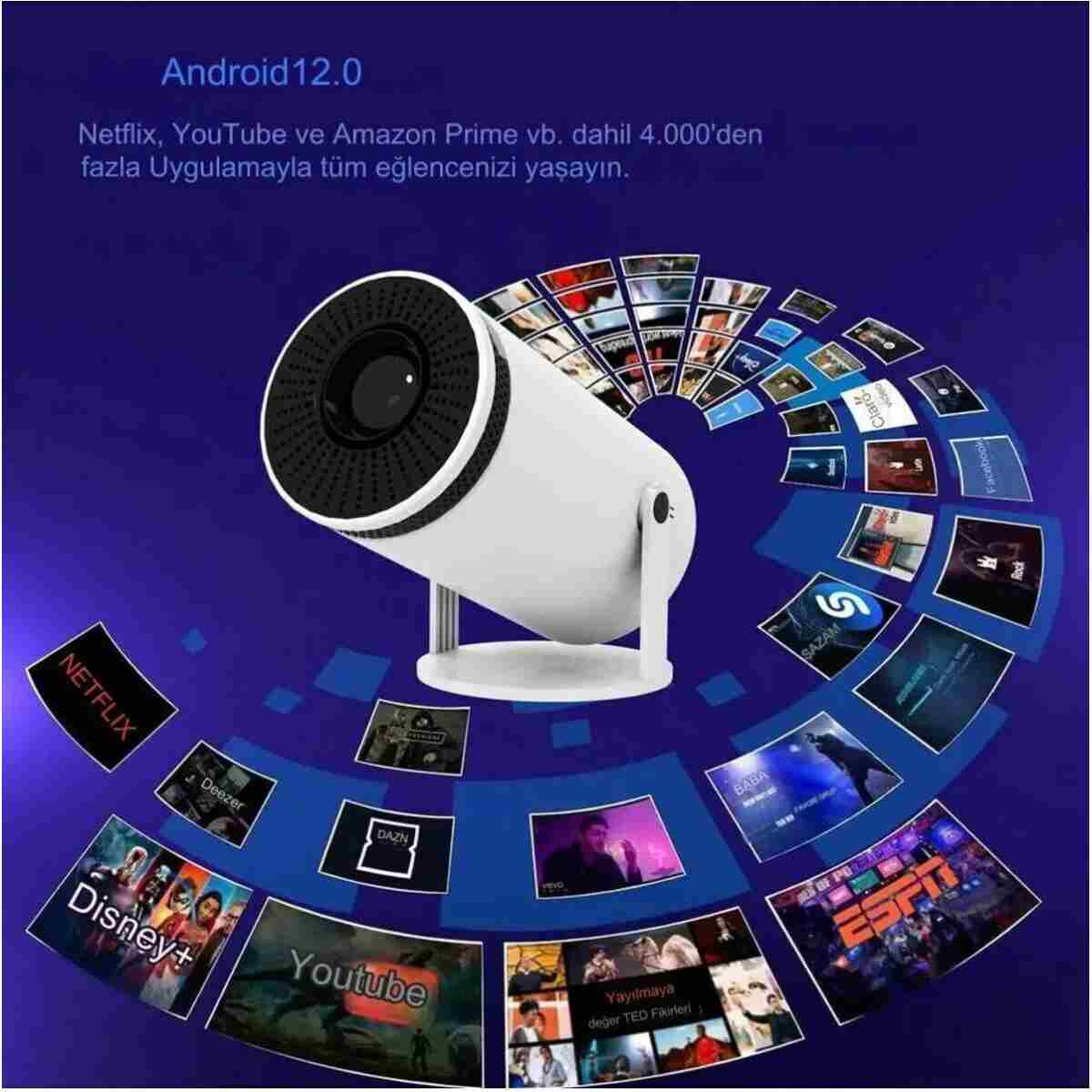 LENSUN Taşınabilir Sinema Projektörü 4k Ev Sineması Bluetooth Android 12 Projeksiyon cihazı - Görsel 2