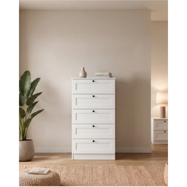 SARMOBİ Terra 5 Çekmeceli Şifonyer/Çamaşırlık 50x105x42 cm Beyaz – Modern Tasarım