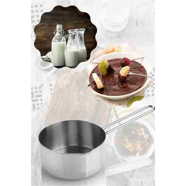 BİODATA 14cm Sütlük Sosluk 430 Çelik Çoklu Yumurta Haşlama Yanmaz Taban Parlak Dekoratif Saplı