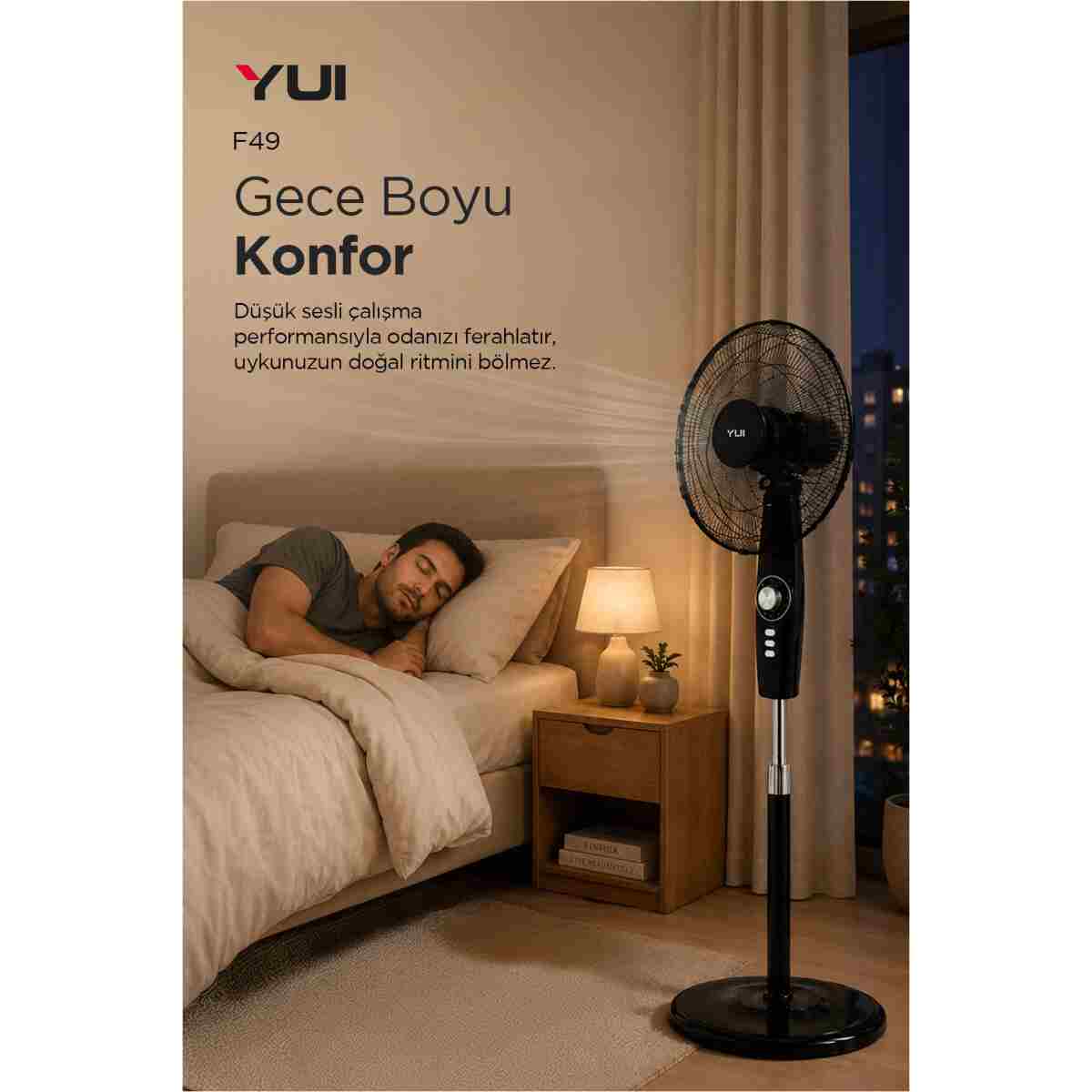 Yui F49 Siyah 16 Inç 50W 4 Kademe 5 Pervane Döner Başlıklı Vantilatör - Görsel 4