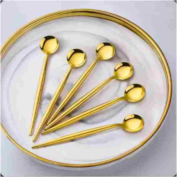 MADYMARK Gold Çay Kaşığı 6'lı Kahve Dondurma Tatlı Pasta Şeker Kaşık Set