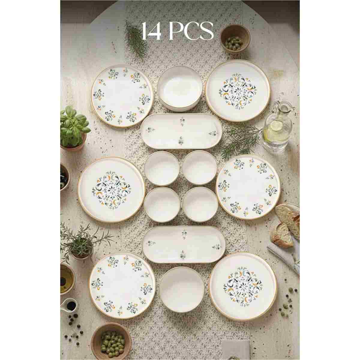 Kitchen Life 14 Parça 6 Kişilik D-Harma Stackable Kahvaltı Takımı Lüx Kahvaltılık Sunum Seti Tabağı - Görsel 2
