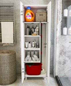 MONTENERO Dar Banyo Dolabı Süpürgelik Kova Paspas 2 Kapaklı Küçük Boy Beyaz 54x165 Cm