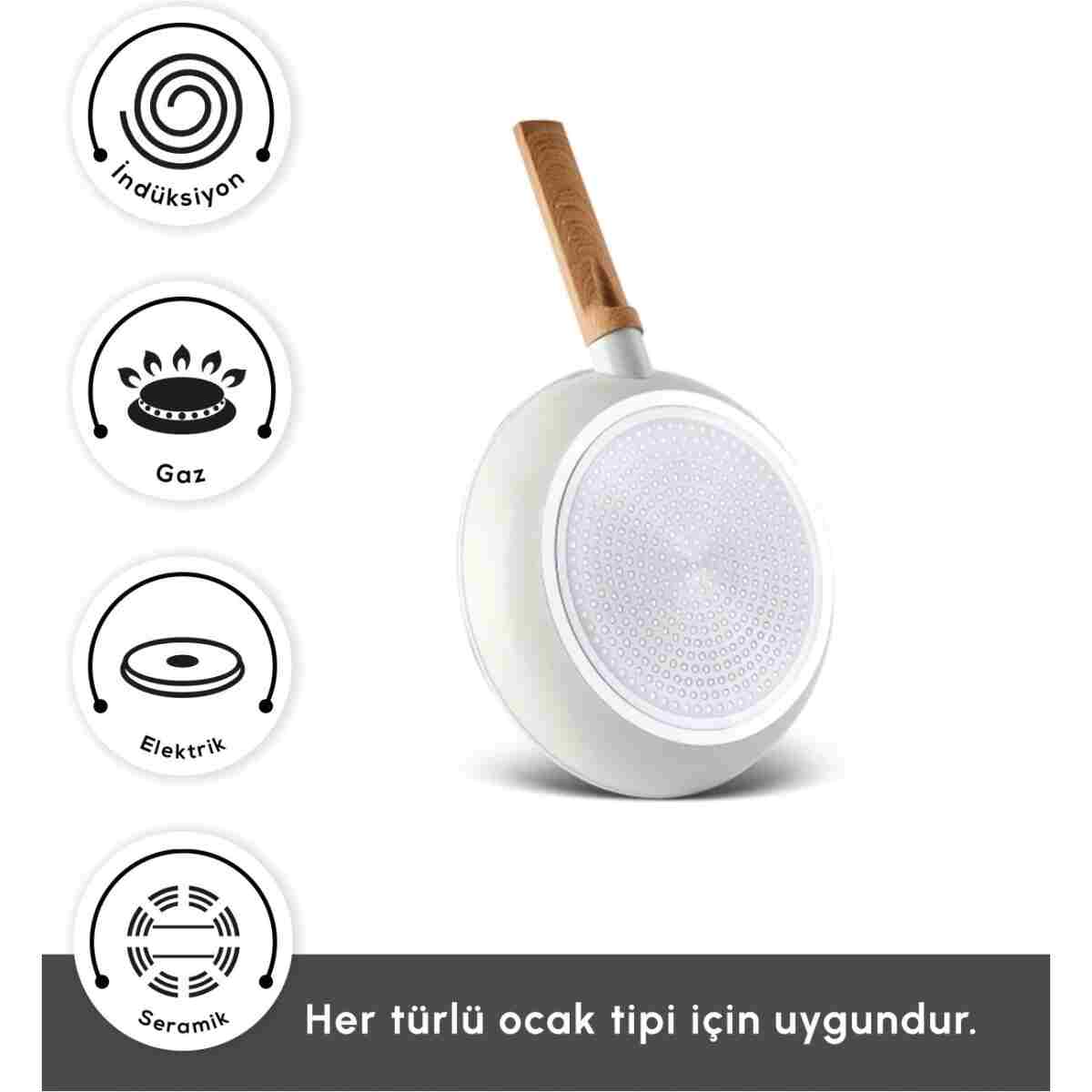 Karaca x Refika Swiss Crystal Almond Cream 0 Yağ İle Yanmaz Yapışmaz İndüksiyon Tabanlı Tava 30 Cm - Görsel 11