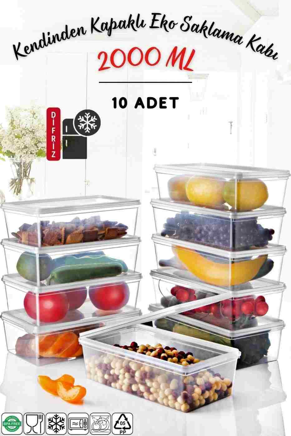 4d9e697398b3b93073e09774104aa5c4 Nandy Home 10 Adet Kendinden Kapaklı Derin Dondurucuya Uygun Saklama Kabı 2 Lt - Görsel 1