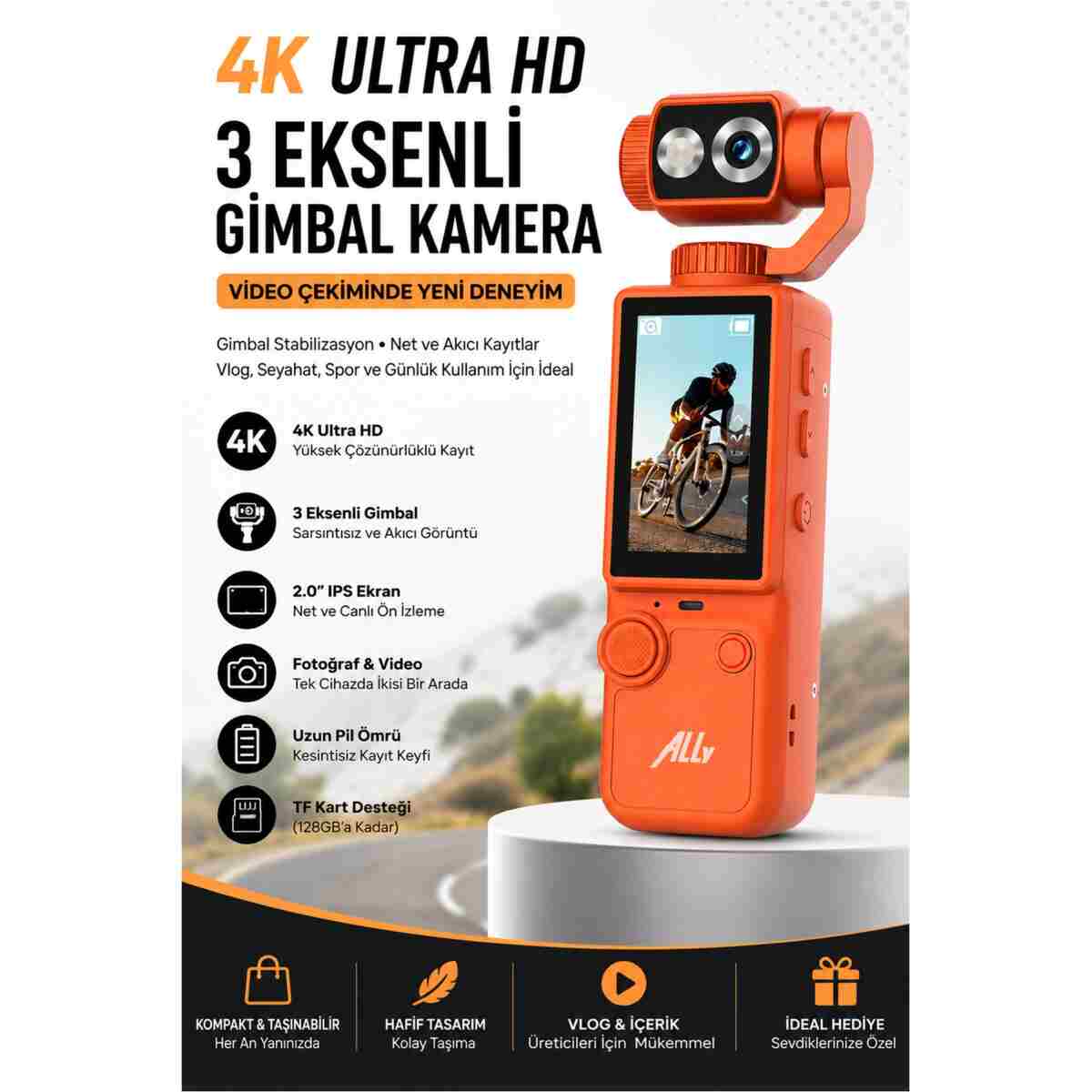 Ally Q8 PocketPro 4K Ultra HD Dijital Aksiyon ve Vlog Kamerası - Görsel 8