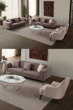 EDSY HOME Regnar 3+3+1+1 Koltuk Takımı Kahverengi - Sütlü Kahve