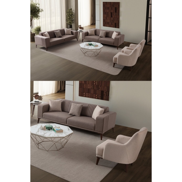 EDSY HOME Regnar 3+3+1+1 Koltuk Takımı Kahverengi - Sütlü Kahve