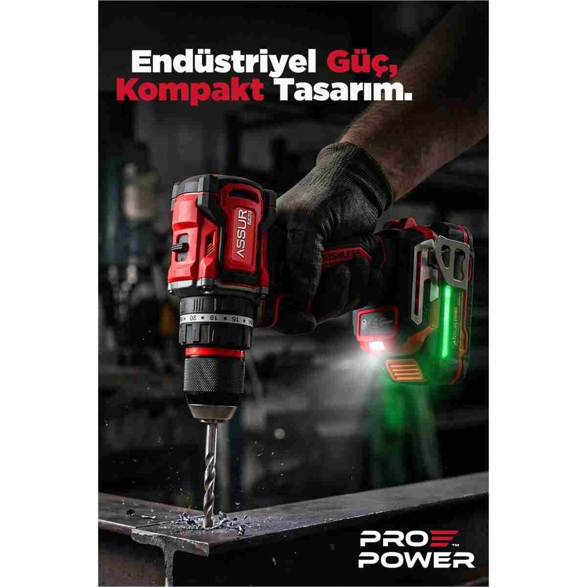 ASSUR 21V Pro Seri Kömürsüz Çift Akülü Metal Şanzıman Led Işıklı Taşıma Çantalı Şarjlı Darbeli Matkap - Görsel 3