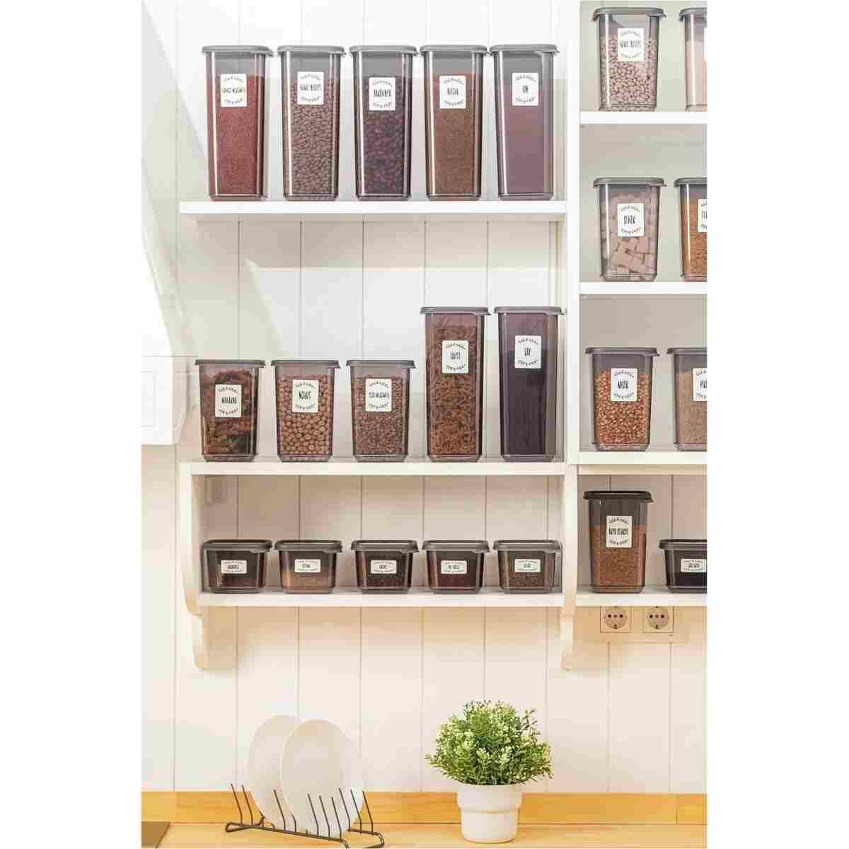 Meleni Home 32'li Etiketli Kapaklı Kare Erzak Saklama Kabı Seti 8x(0,3 LT-0,5 LT-1,1 LT-1,7 LT) Baharatlık - Görsel 7