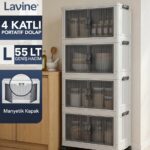 Lavine ”LARGE” 4 Katlı Portatif Organizer Tekerlekli Dolap Çok Amaçlı Mıknatıs Kapaklı Katlanır - BEYAZ