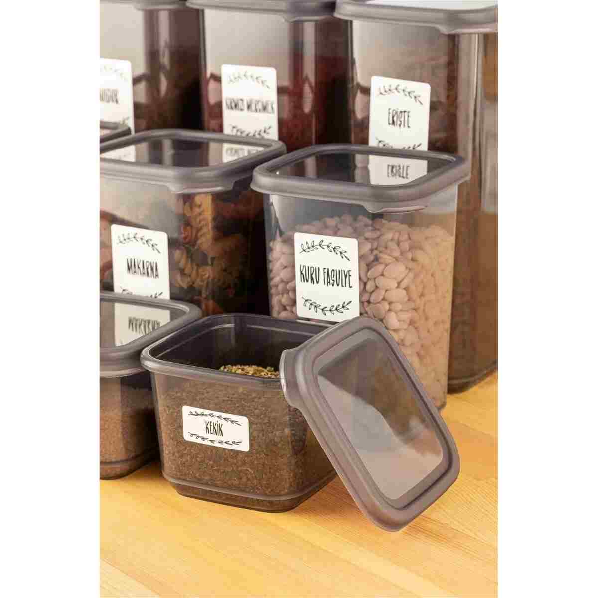Meleni Home 32'li Etiketli Kapaklı Kare Erzak Saklama Kabı Seti 8x(0,3 LT-0,5 LT-1,1 LT-1,7 LT) Baharatlık - Görsel 8