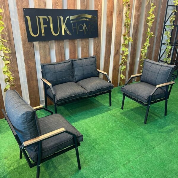 UFUK HOME Linda 211 Antrasit Fermuarlı Bahçe Balkon Takımı, Cafe, Salon - Metal Kanepe Koltuk Takımı
