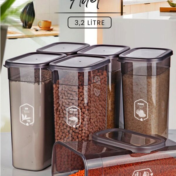 Kitchen Life 6'lı Mega Boy Etiketli Dikdörtgen Erzak Saklama Kabı Seti 3200ml Çay Şeker Saklama Kabı 3.2 Litre