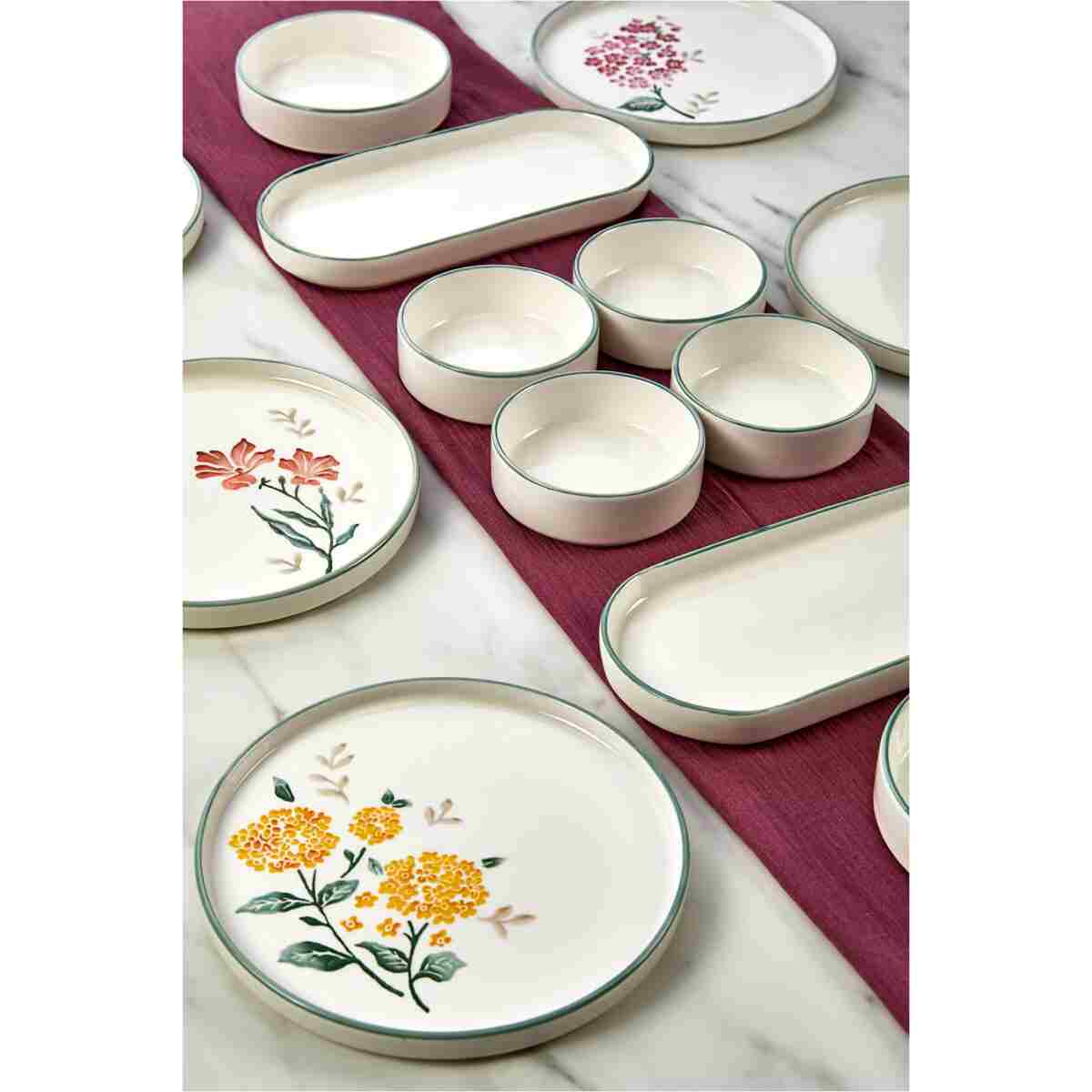 Kitchen Life 14 Parça 6 Kişilik Flowers Stackable Kahvaltı Takımı - Lüx Kahvaltılık Sunum Seti Tabağı - Görsel 2