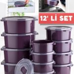 Nandy Home Mikrodalga Ve Difrizde Kullanılabilen Saklama Kabı Seti Yuvarlak 12'li Mürdüm