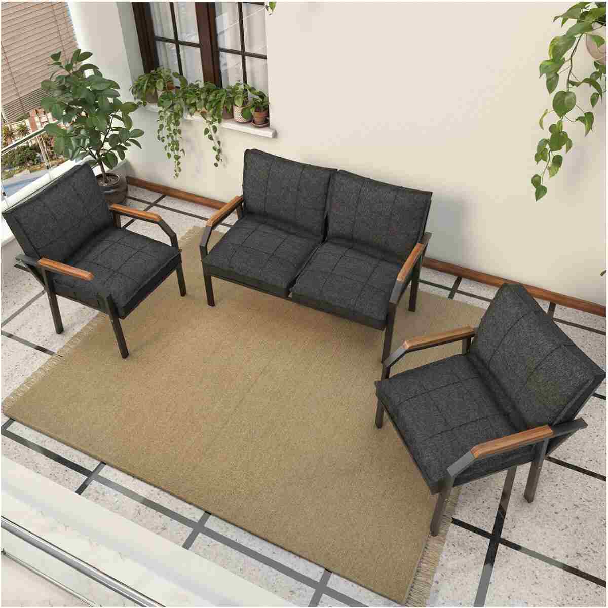 Mygusi "" Hayal Balkon, Bahçe, Cafe - Metal Kanepe Koltuk Takımı - 2+1+1 Antrasit - Görsel 2
