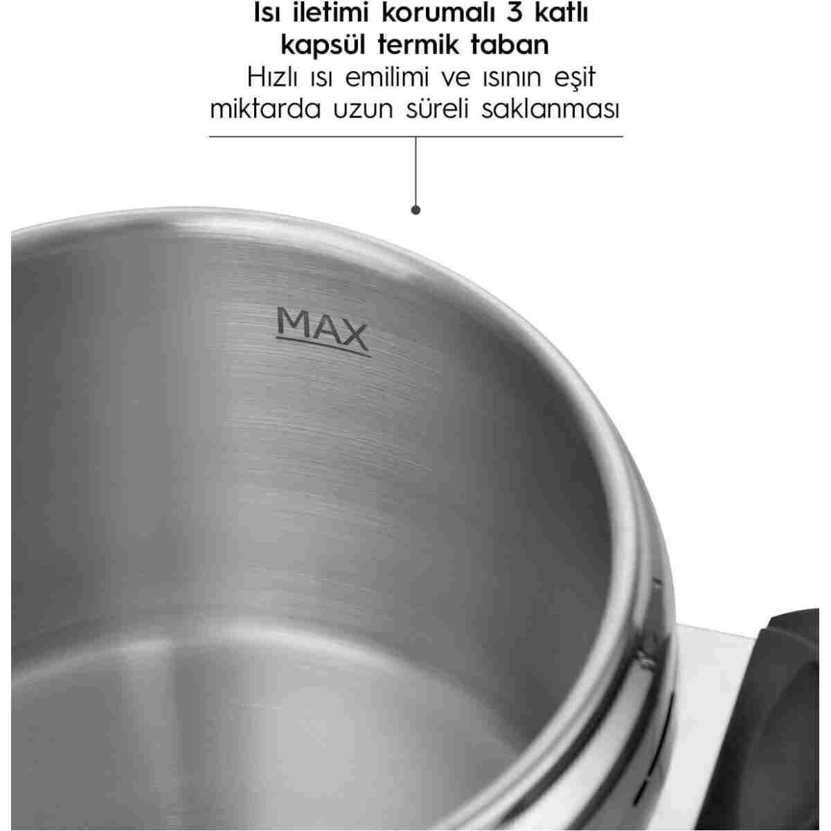Nehir Silver Trend Paslanmaz Çelik 6 Litre Düdüklü Tencere - Görsel 4