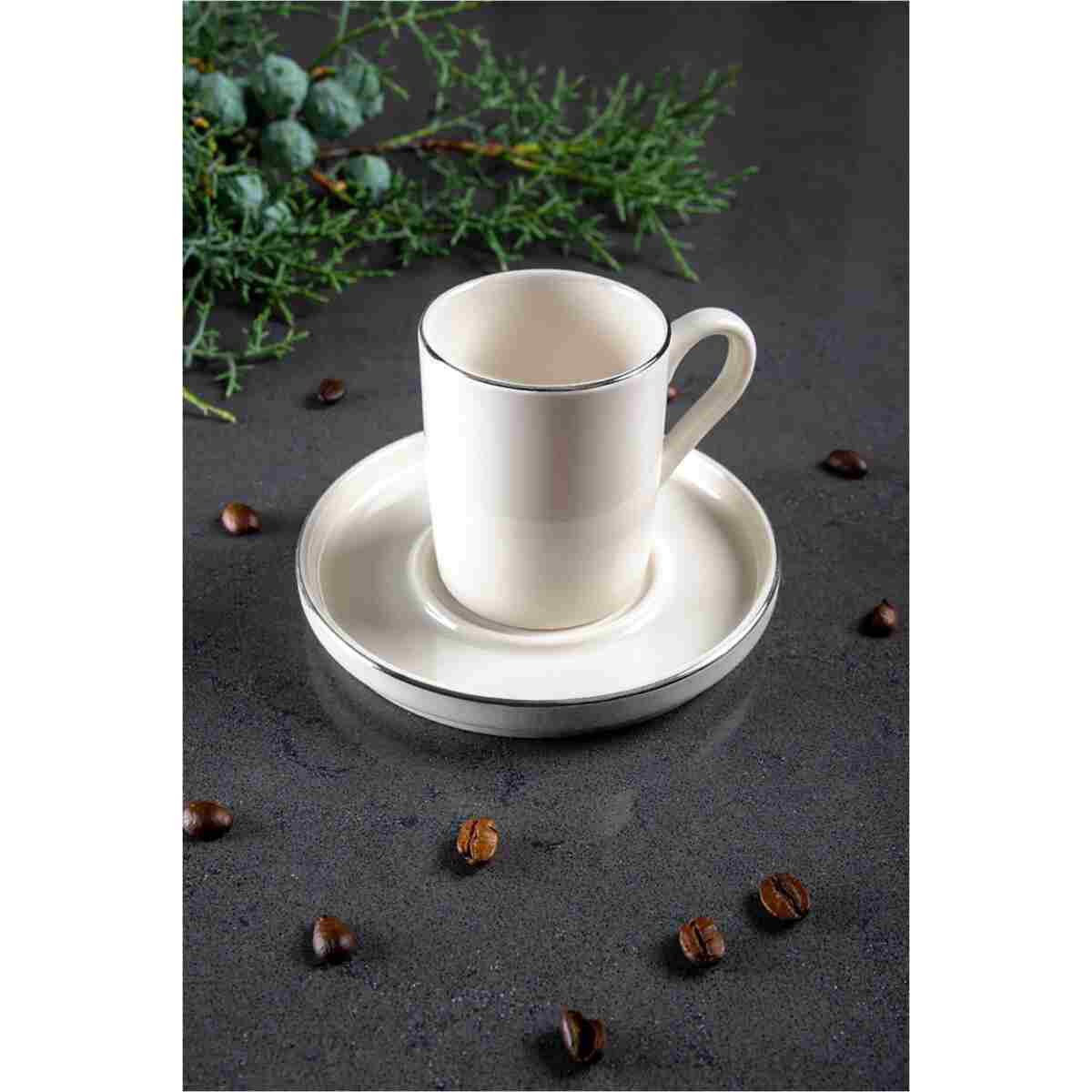 Kitchen Life 12 Parça 6 Kişilik Stackable Platin Gümüş Yaldızlı Kahve Fincan Takımı - Kahve Fincanı Seti 100ml - Görsel 3