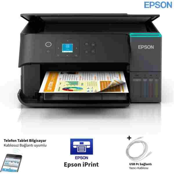 EPSON Renkli Tanklı Yazıcı Otomatik Çift Taraflı Baskı Wi-Fi Wi-Fi Direct USB Bağlantılı Mürekkep Püskürtmeli Çok Fonksiyonlu LCD Ekranlı AirPrint Destekli Ev ve Ofis Tipi Ekonomik Dupleks Yazıcı