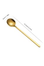 Kitchen Beauty 6 Adet Lüx Paslanmaz Çelik Kaşık Gold Uzun Saplı Yuvarlak Tatlı Kaşığı Kahve Dondurma Espresso Kaşık - Görsel 3
