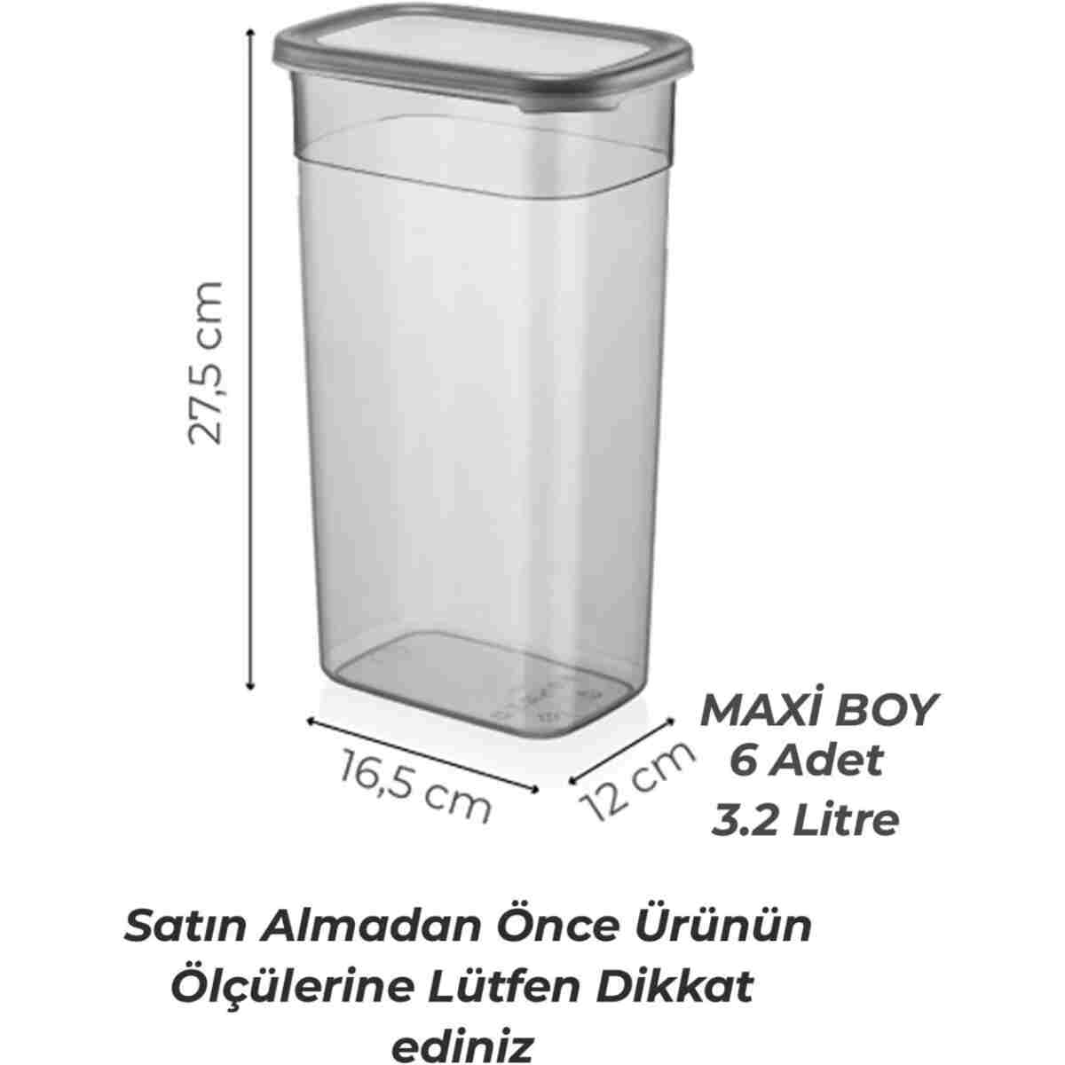 Kitchen Life 6'lı Mega Boy Etiketli Dikdörtgen Erzak Saklama Kabı Seti 3200ml Çay Şeker Saklama Kabı 3.2 Litre - Görsel 2
