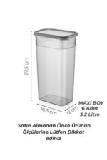 Kitchen Life 6'lı Mega Boy Etiketli Dikdörtgen Erzak Saklama Kabı Seti 3200ml Çay Şeker Saklama Kabı 3.2 Litre - Görsel 2