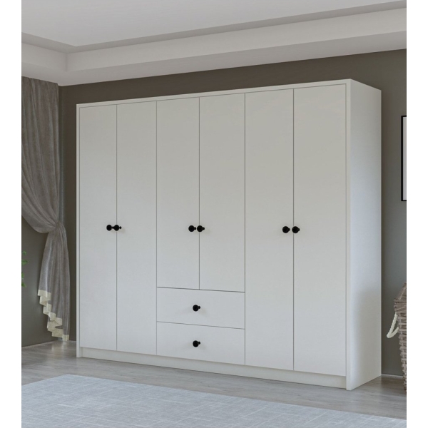 Metalia Gm 069 Delüx 6 Kapı 2 Çekmeceli Düğme Kulplu Gardırop
