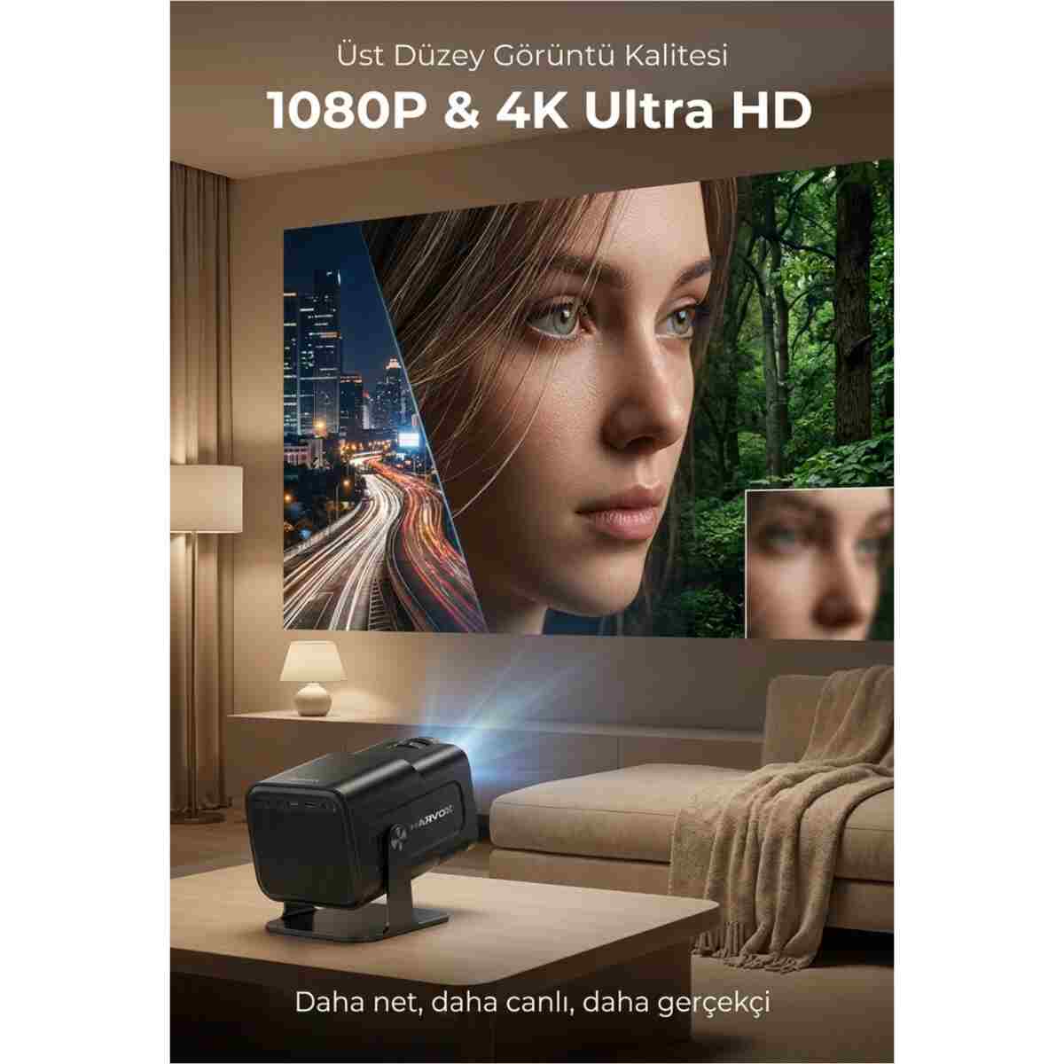SEYUWATCH Taşınabilir Sinema Dizi Film Projeksiyon 1080P/2K/4K Ev Sineması Dahili Android 11 Perde Hediyeli - Görsel 2