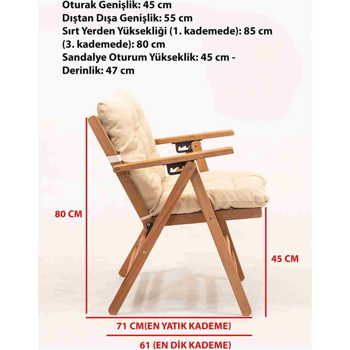 Meya Dekor Minderli Loretta Masa Sandalye Seti 4+1 Ahşap Bahçe Balkon Teras Katlanır Set 120x70 cm - Görsel 2