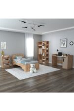 ARNETTİ Luses Genç Odası Takımı Atlantik Çam Bej | Gardırop Çalışma Masası Komodin ve Karyola 4'lü Set - Görsel 2