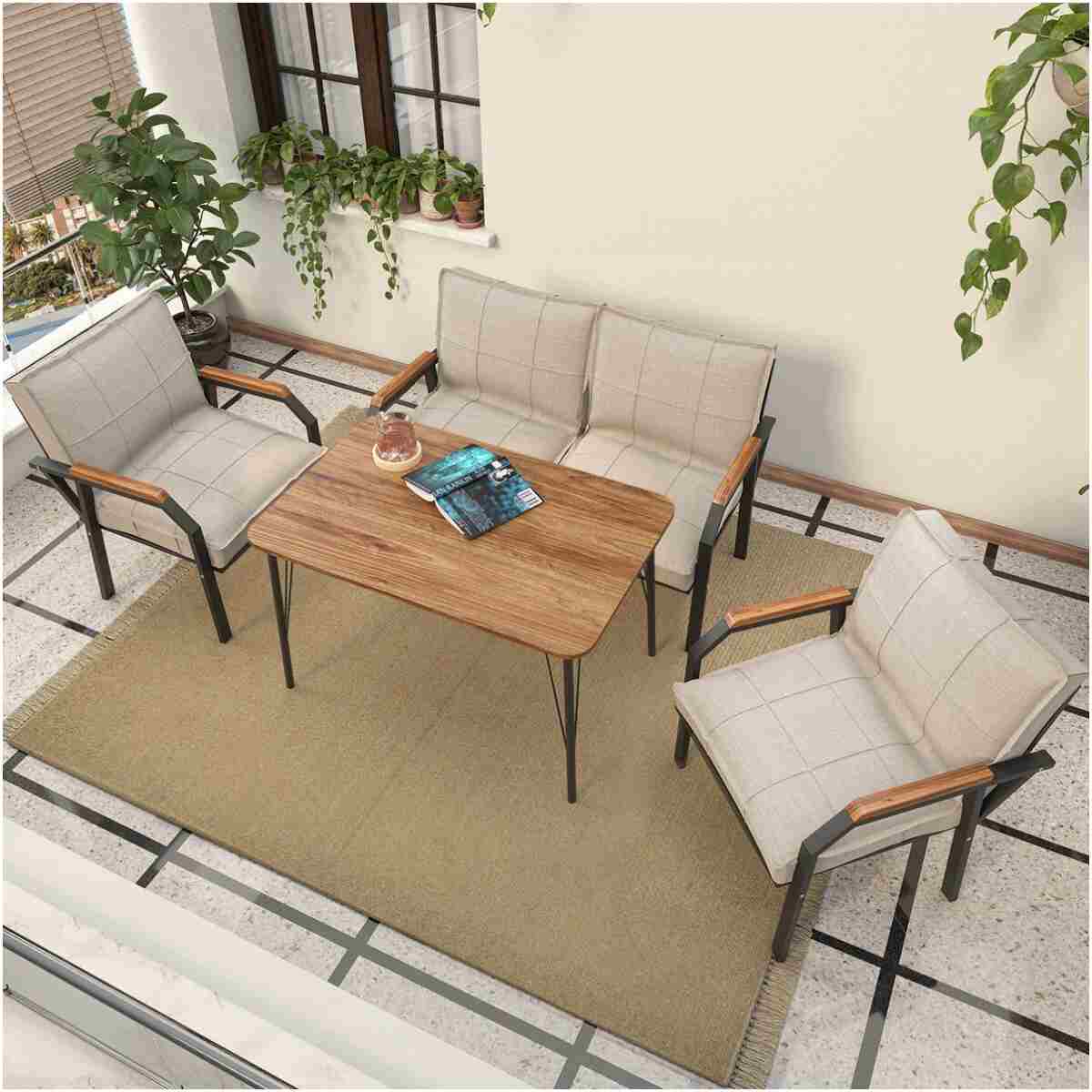 Mygusi Hayal Balkon, Bahçe, Cafe, Metal Kanepe Koltuk Takımı , Bahçe Mobilyası, 60x90 Masalı - 211 Koyu Gri - Görsel 7