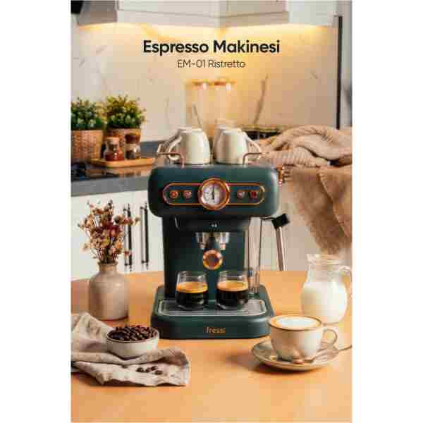Fressi Espresso Latte Cappuccino Kahve Makinesi Süt Köpürtücülü 20bar Basınçlı 1,2lt Em-01 Ristretto