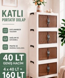 EVONİTA 4'lü Portatif İstiflenebilir Organizer Mıknatıslı Kapaklı Dolap - Sert Plastik Mutfak Banyo Dolabı