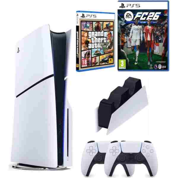 Sony Playstation 5 Slim cd ( BİLKOM GARANTİLİ ) +2.kol Dualsense +Şarj istasyonu +PS5 FC26 + GTA V