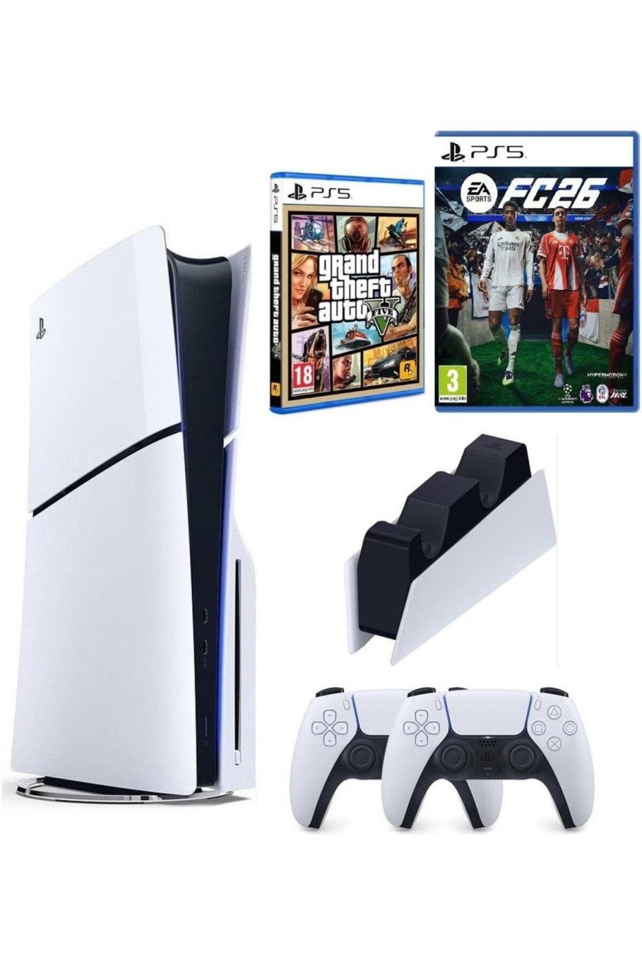 Sony Playstation 5 Slim cd ( BİLKOM GARANTİLİ ) +2.kol Dualsense +Şarj istasyonu +PS5 FC26 + GTA V
