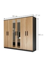 Metalia Gm 088 Favorite 6 Kapılı Aynalı Sonomo - Antrasit Gri Siyah Kulplu Gardırop - Görsel 12
