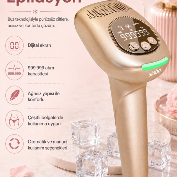 Sinbo SEL-6044 IPL Buz Lazer Epilasyon 999.999 Atım Otomatik/Manuel Dijital Ekran