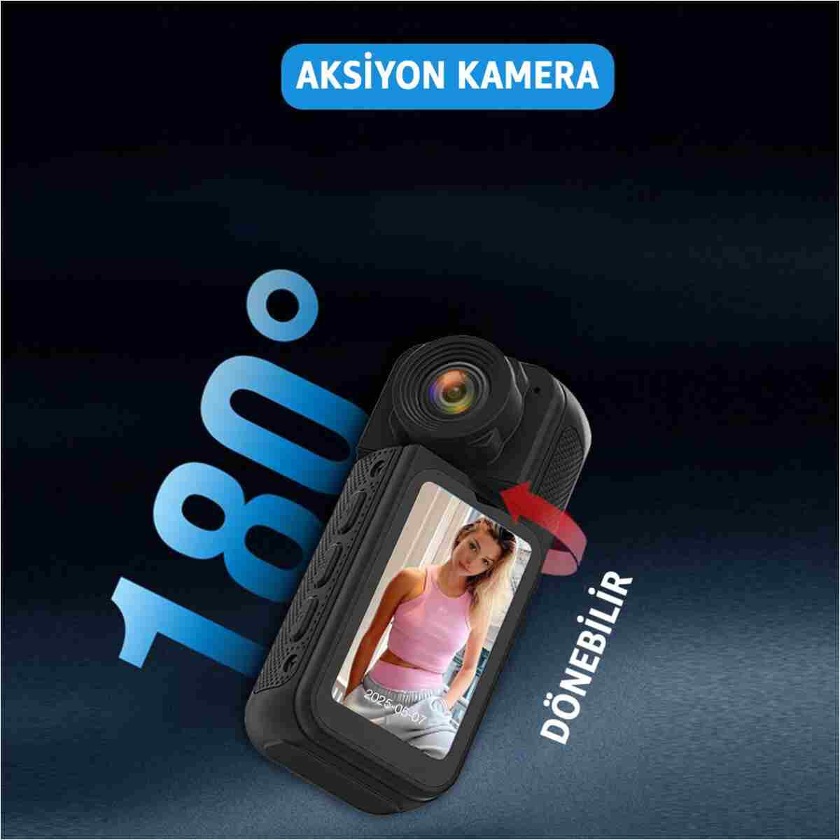 ROBEVE Mini Taşınabilir Aksiyon Kamera – 2.7K Ultra HD, 180° Döner Lens, 1.47″ HD Ekran, Mıknatıslı - Görsel 10
