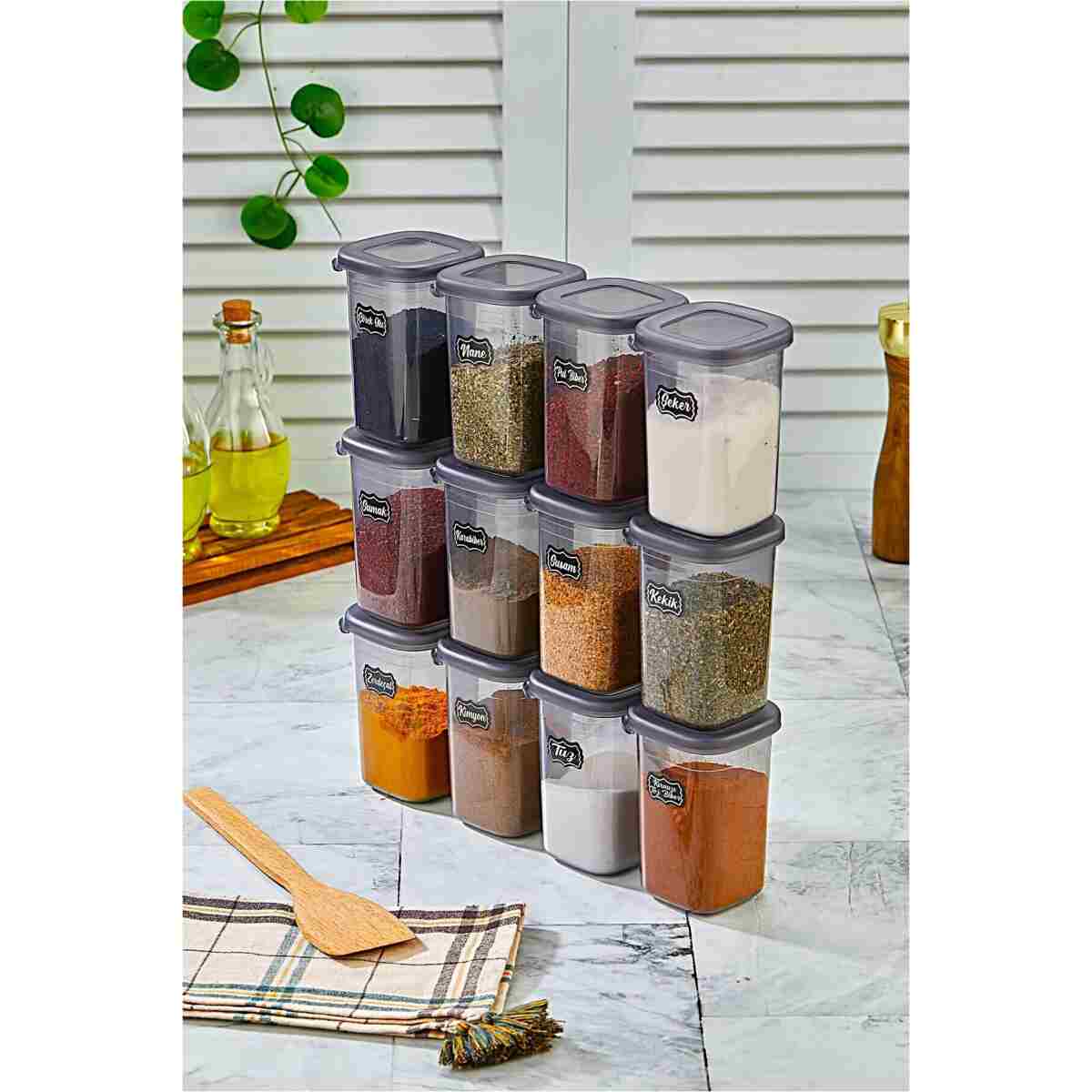 icone life 12'li Etiketli Ve Sızdırmaz Kapaklı Saklama Kabı Ve Baharatlık Seti - 450ml -25 Adet Etiket Hediyeli - Görsel 7